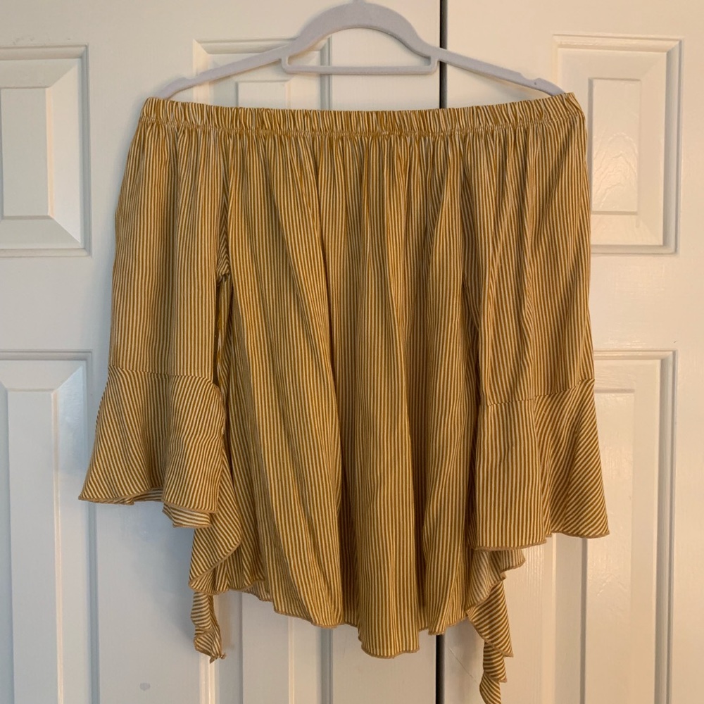 Yellow Striped Off the Shoulder Top